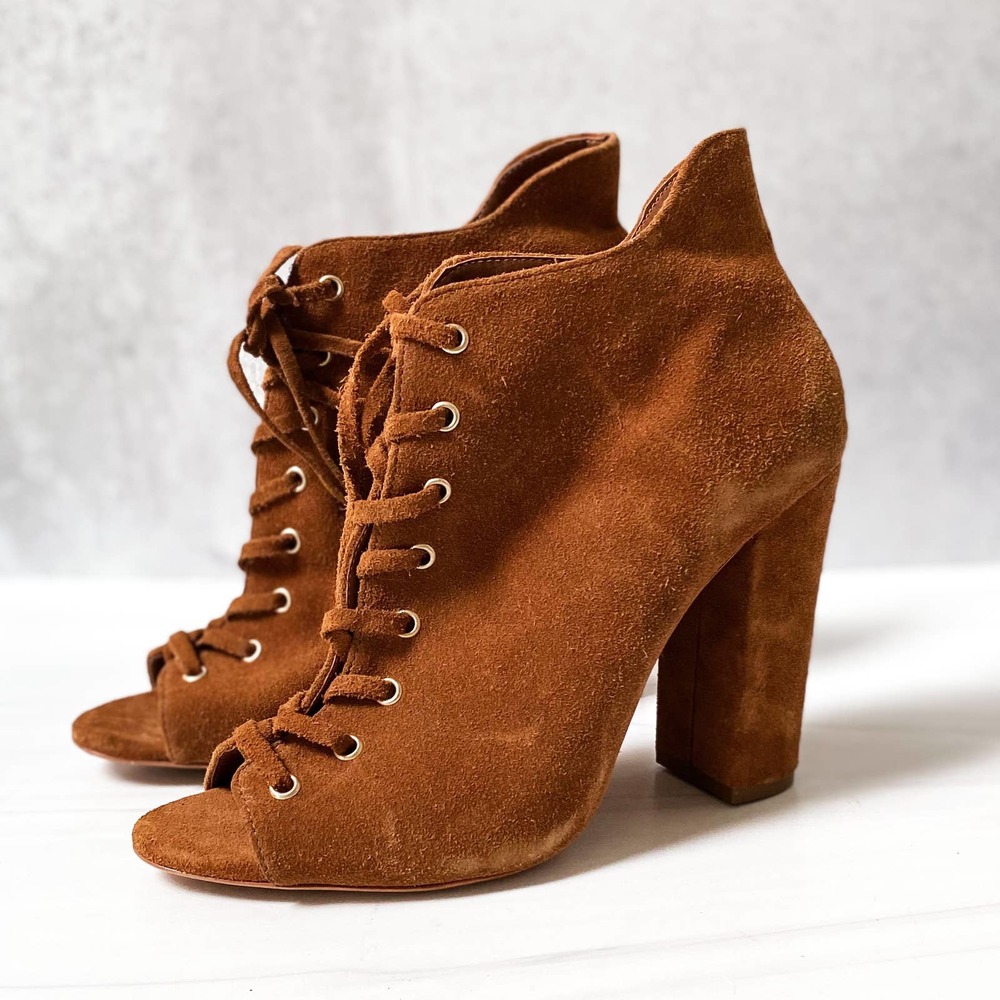 SCHUTZ Brown Suede Peep Toe Bootie Size 10